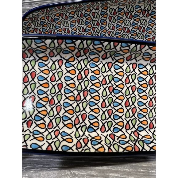 Hand-Painted Oval Dishes Made in Poland Set of 2 Ceramic Stoneware Fish Design - Picture 3 of 8